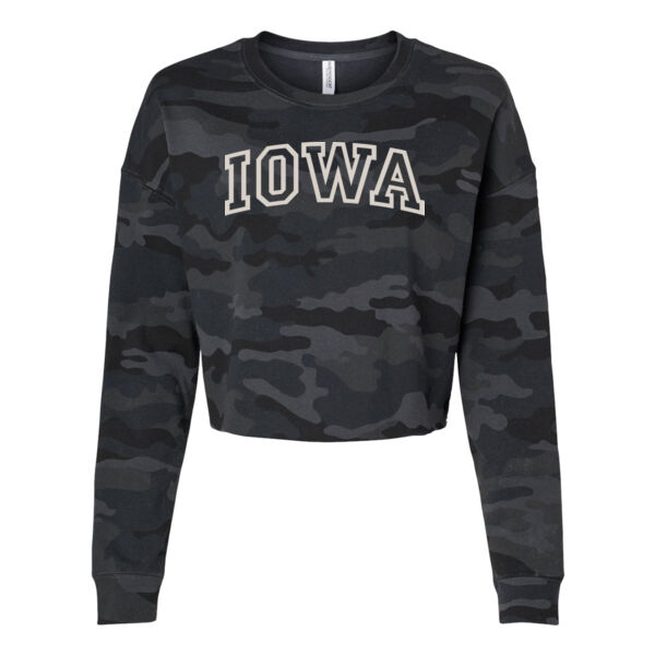 Iowa Women's Camo Silver Glimmer Ink Lightweight Crop Crewneck Sweatshirt Thumbnail