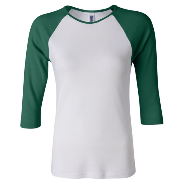 Women's Baby Rib Three Quarter Sleeve Contrast Raglan Tee Thumbnail
